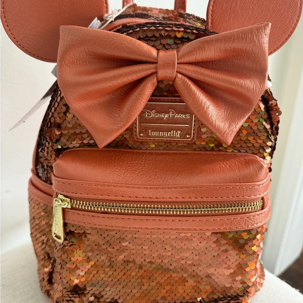 Loungefly Copper Sequin Backpack with Ears - Picture 2 of 5